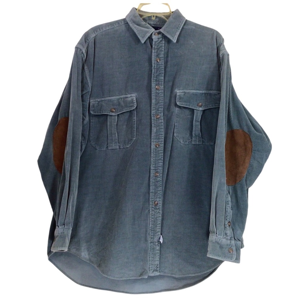 VTG Polo Ralph Lauren Men's Gray Button Up Corduroy Shirt Suede Elbows 3X
